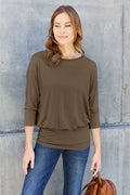 Basic Bae Full Size Round Neck Batwing Sleeve Blouse *