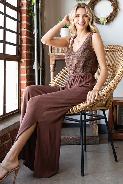 First Love Tie Back Sleeveless Slit Wide Leg Jumpsuit *
