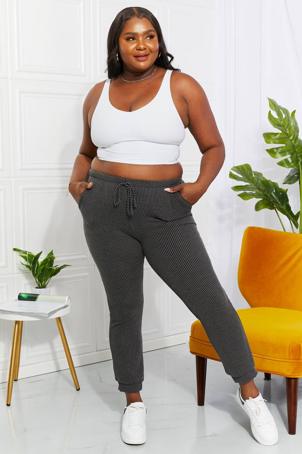 Blumin Apparel Full Size Easy Living Ribbed Joggers *