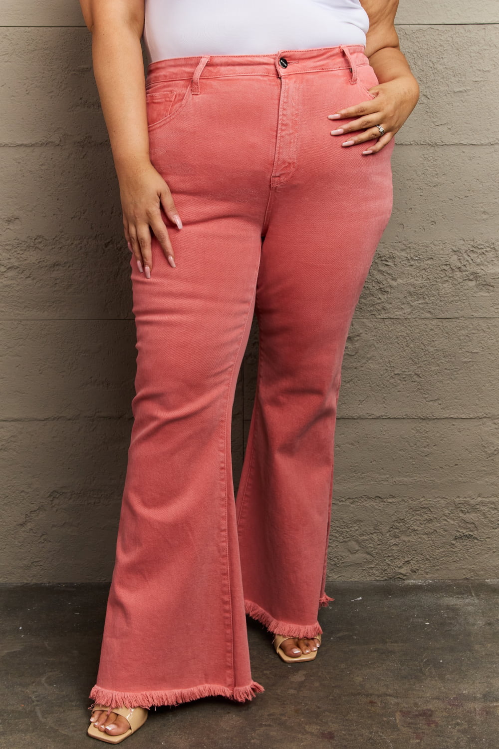 RISEN Bailey Full Size High Waist Side Slit Flare Jeans *