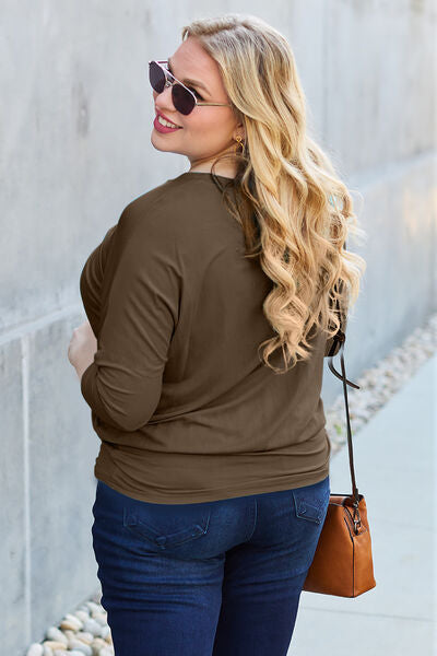 Basic Bae Full Size Round Neck Batwing Sleeve Blouse *
