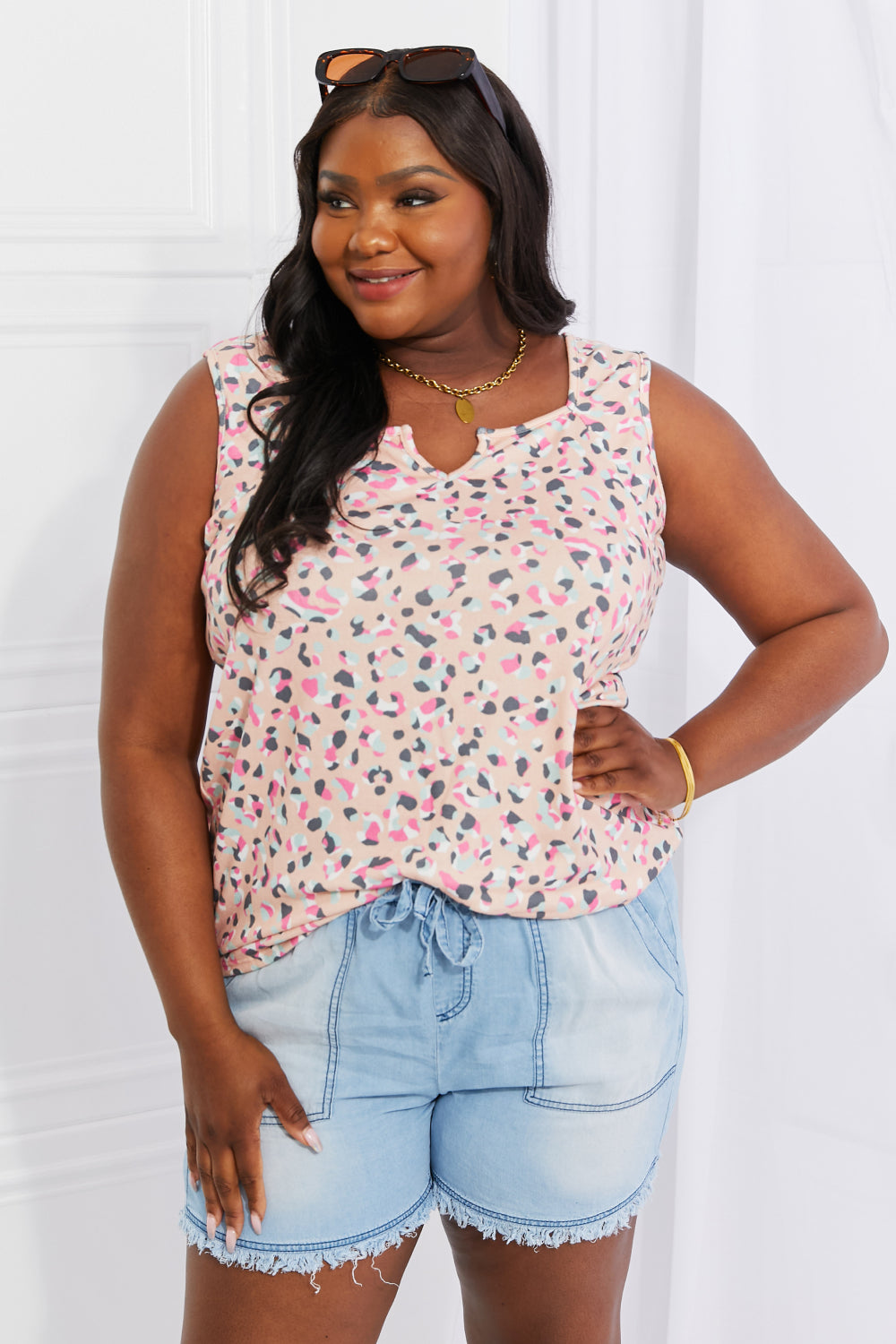 Heimish Full Size Surprise Party Printed Sleeveless Top *