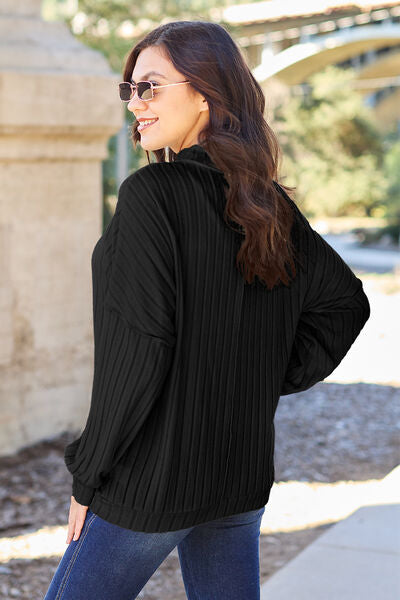 Basic Bae Full Size Ribbed Exposed Seam Mock Neck Knit Top *