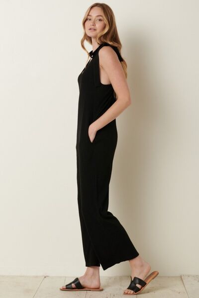 Mittoshop Rib Knit V-Neck Cross Back Jumpsuit *