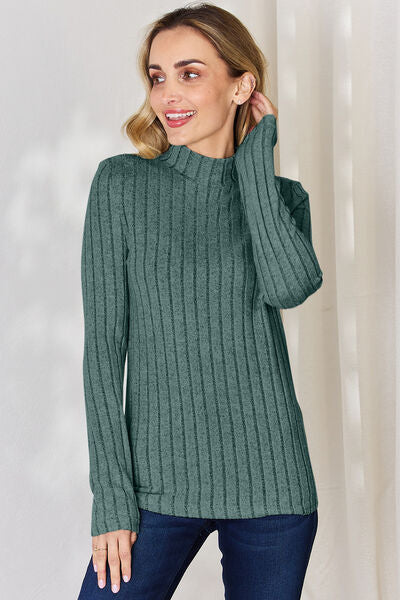 Basic Bae Full Size Ribbed Mock Neck Long Sleeve T-Shirt *