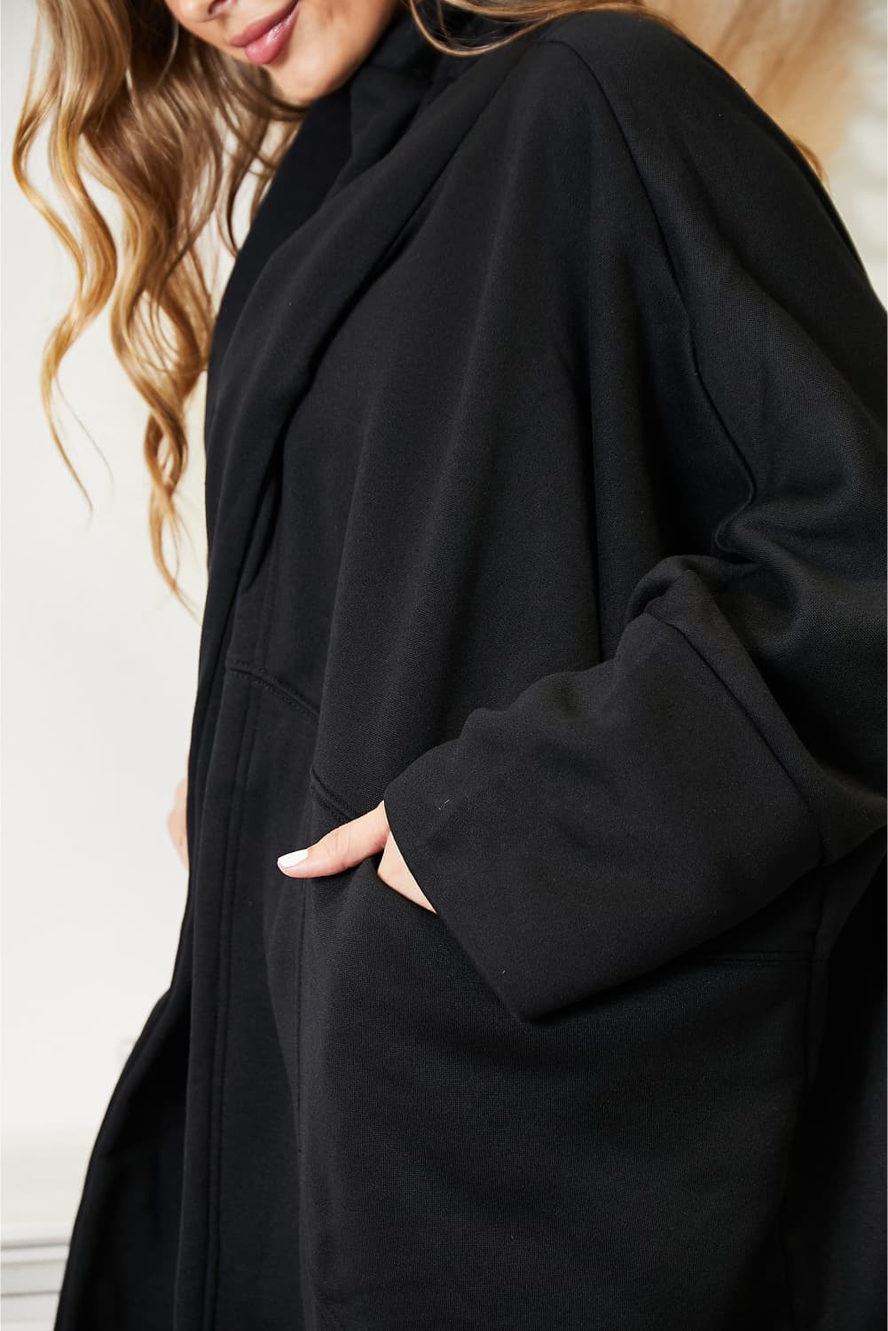 HEYSON Full Size Open Front Black Cardigan with Scarf Design *