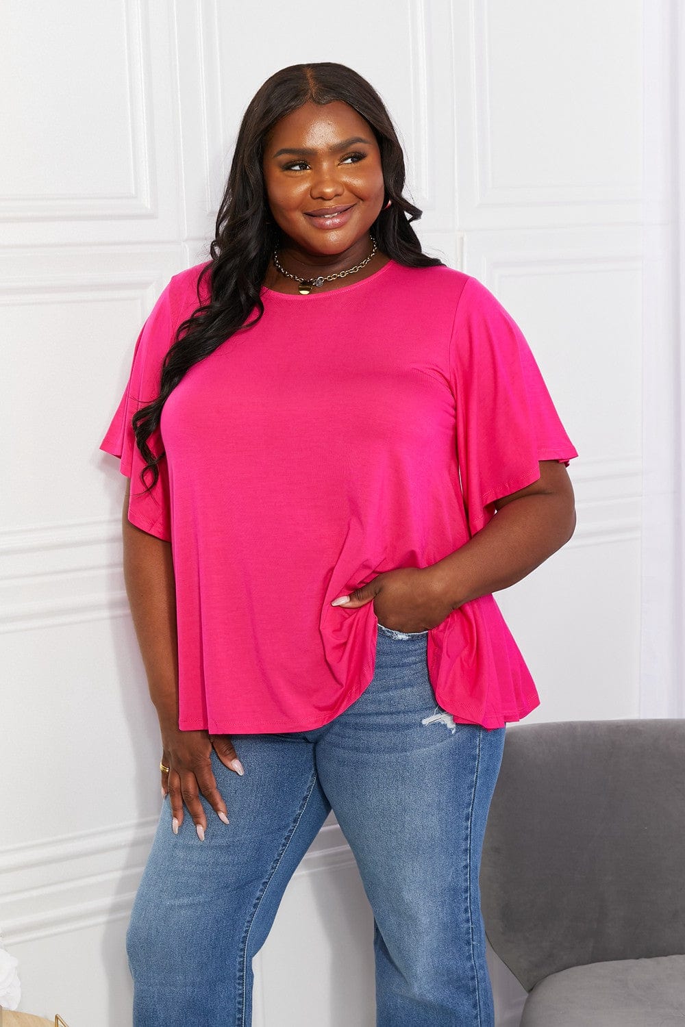 Yelete Full Size More Than Words Flutter Short Sleeve Top *