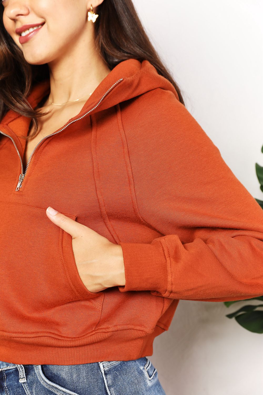 Double Take Half-Zip Long Sleeve Hoodie *