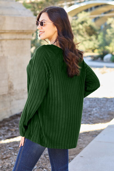 Basic Bae Full Size Ribbed Round Neck Long Sleeve Knit Top *