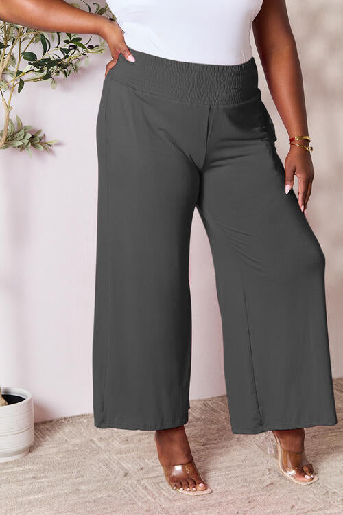 Double Take Full Size Smocked Wide Waistband Wide Leg Pants *