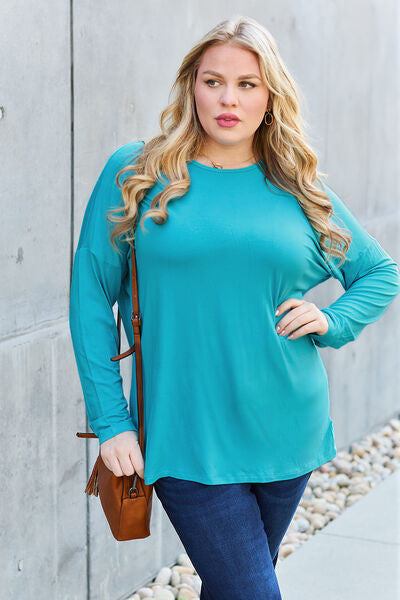 Basic Bae Full Size Round Neck Dropped Shoulder T-Shirt *