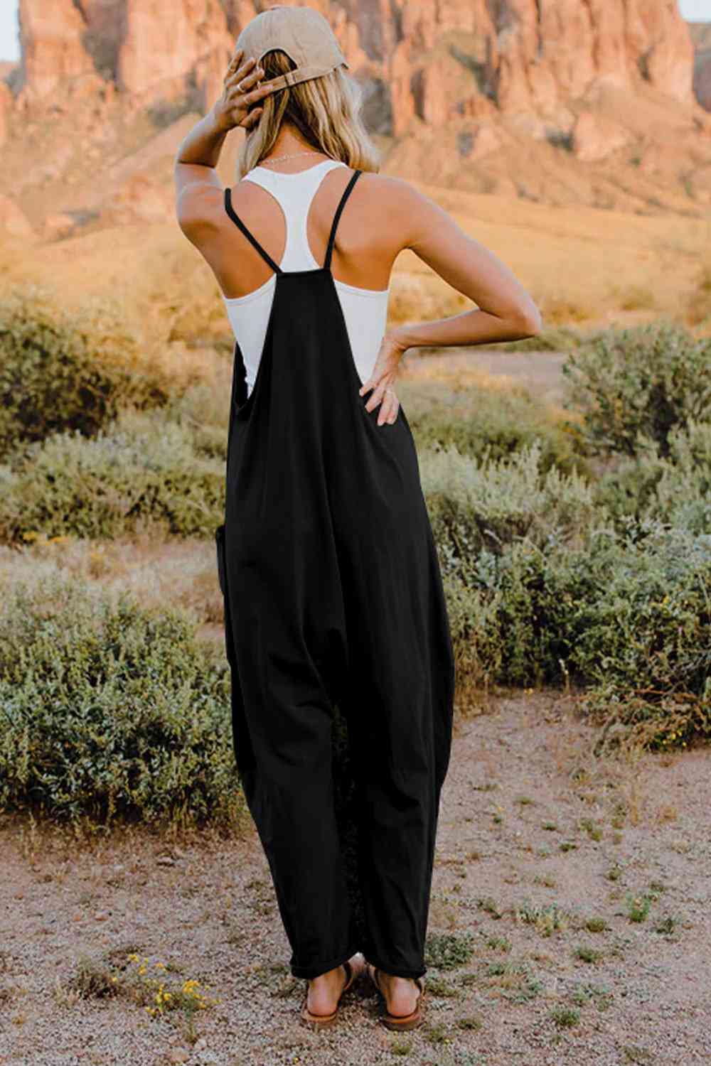 Double Take Full Size V-Neck Sleeveless Jumpsuit with Pockets *