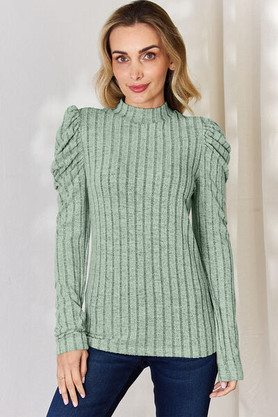 Basic Bae Full Size Ribbed Mock Neck Puff Sleeve T-Shirt *