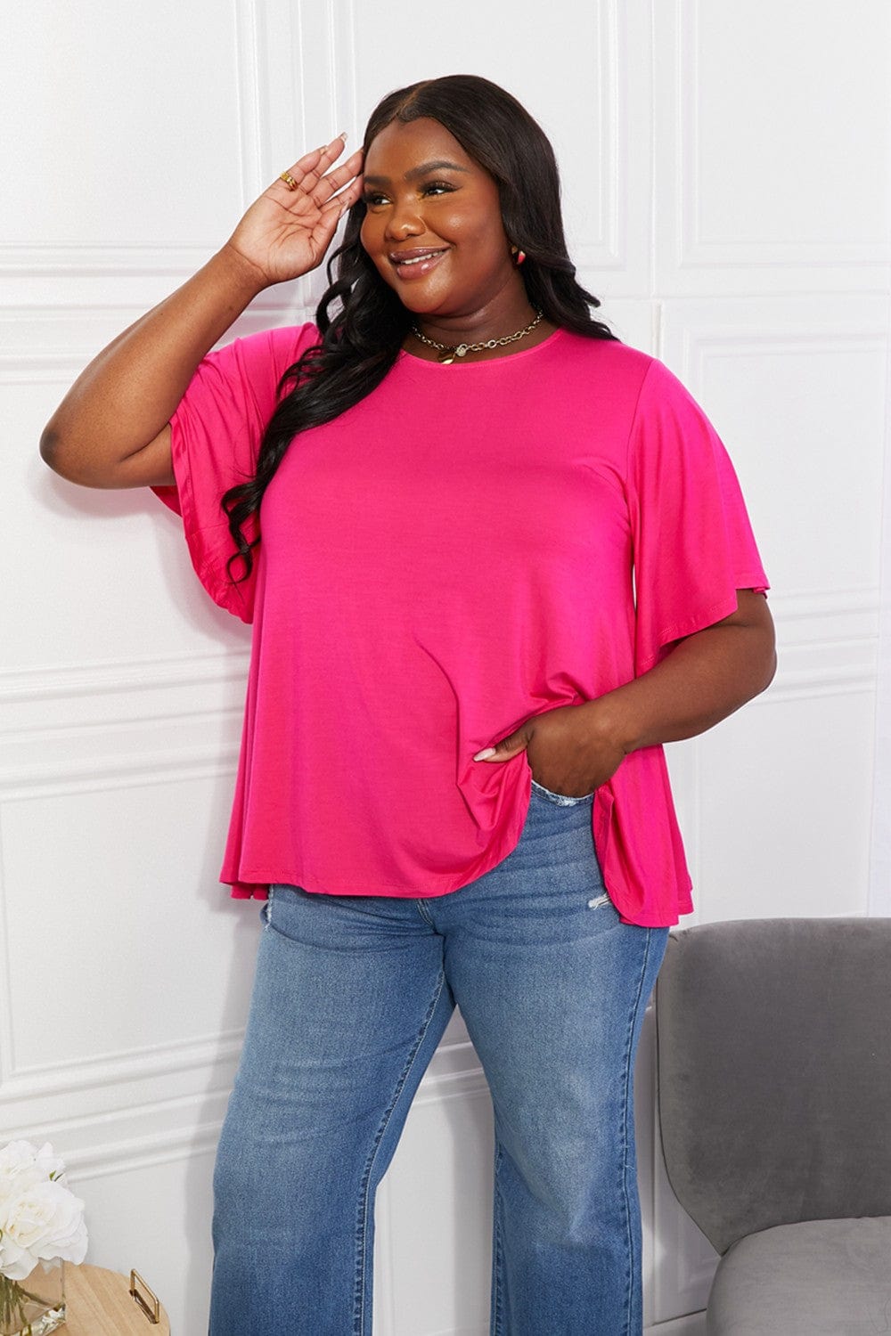 Yelete Full Size More Than Words Flutter Short Sleeve Top *