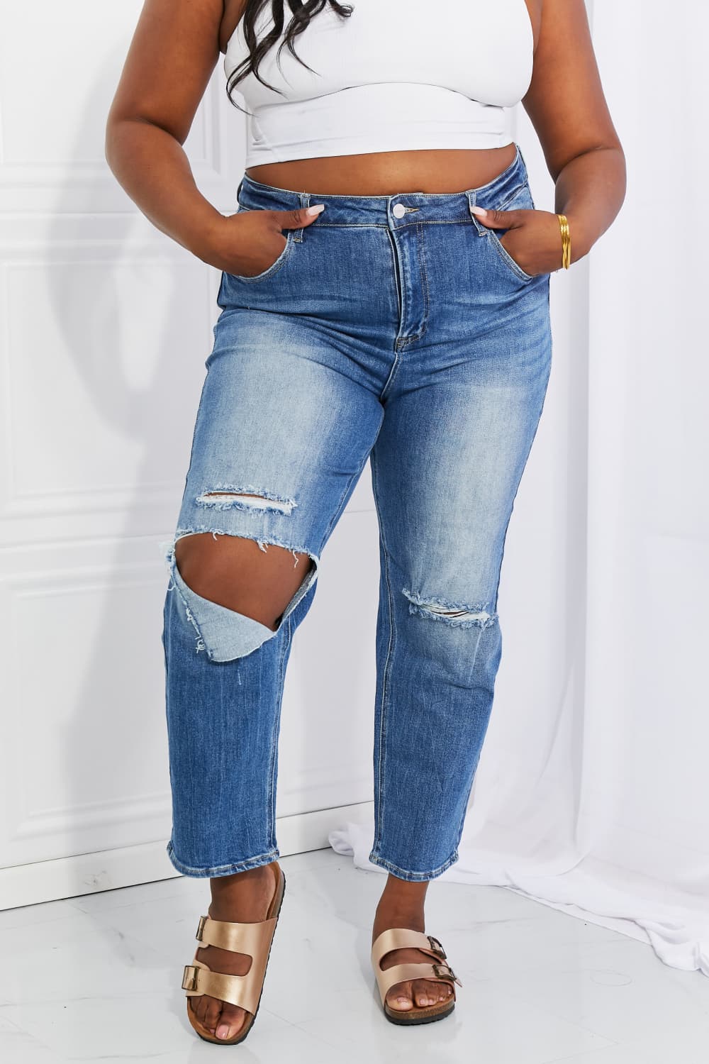 RISEN Full Size Emily High Rise Relaxed Jeans *