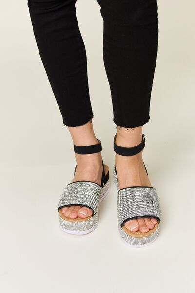 Forever Link Rhinestone Buckle Strappy Wedge Sandals *