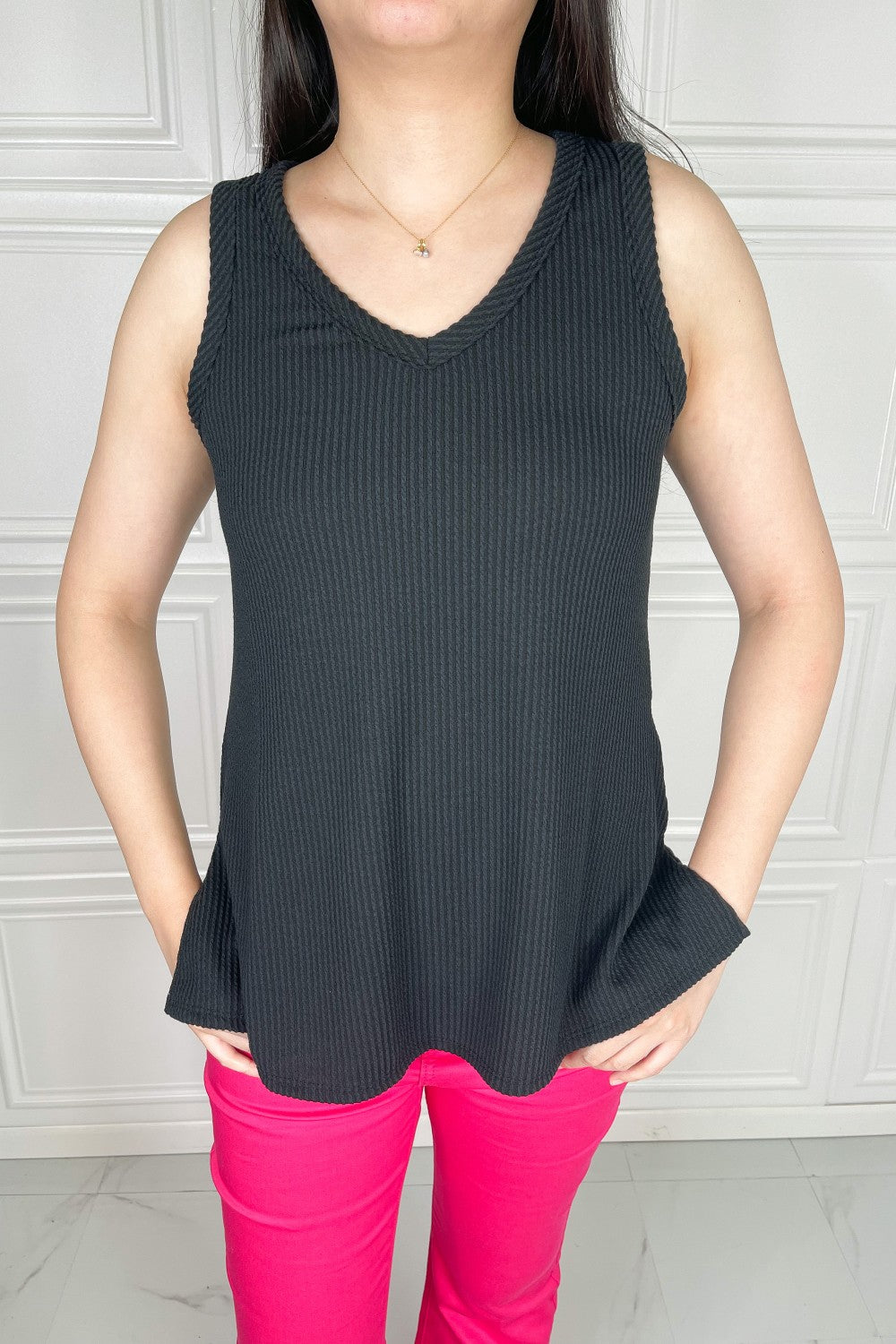 Blumin Apparel Chance of Sun Full Size Ribbed V-Neck Tank *