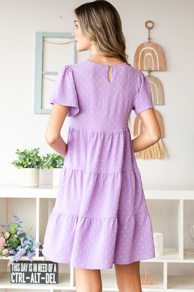 Heimish Full Size Swiss Dot Short Sleeve Tiered Dress *