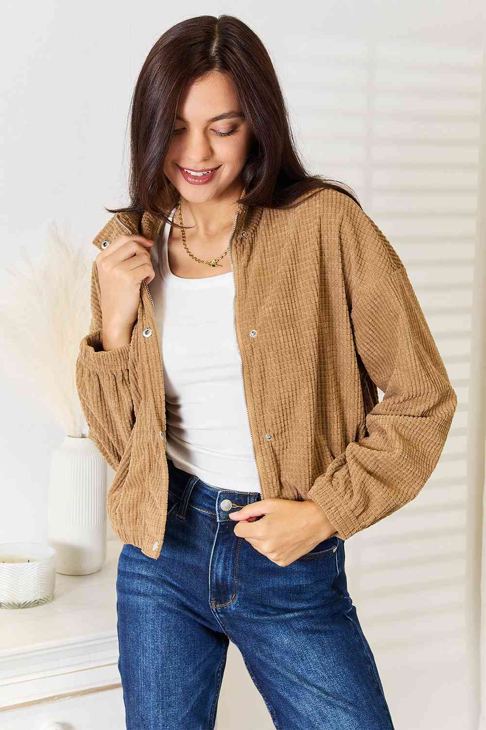 Double Take Long Sleeve Dropped Shoulder Jacket *