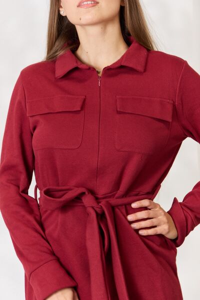 Culture Code Full Size Tie Front Half Zip Long Sleeve Shirt Dress *
