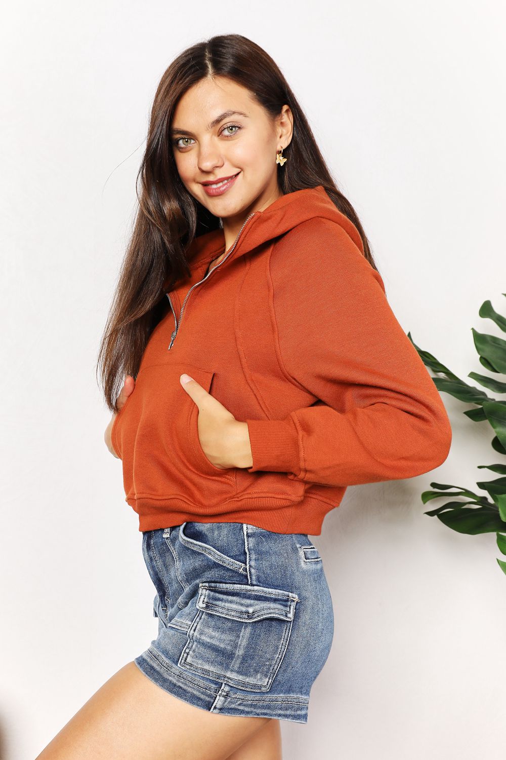 Double Take Half-Zip Long Sleeve Hoodie *