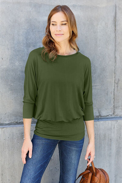 Basic Bae Full Size Round Neck Batwing Sleeve Blouse *