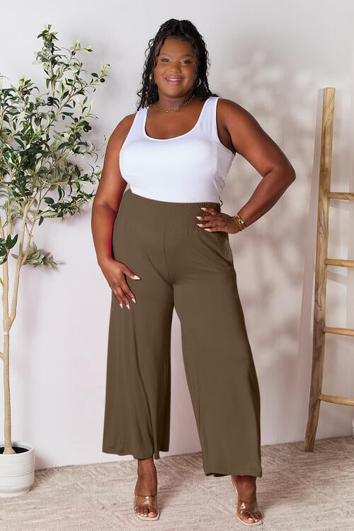 Double Take Full Size Smocked Wide Waistband Wide Leg Pants *