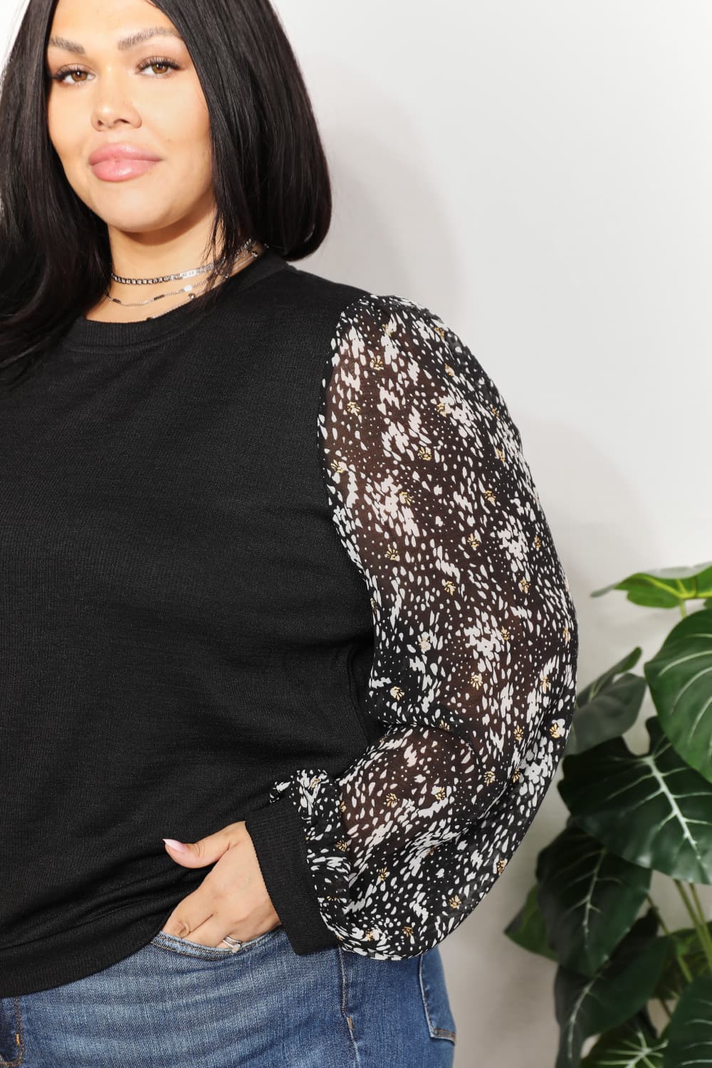 And The Why Black Full Size Foil Printed Sleeve Top *