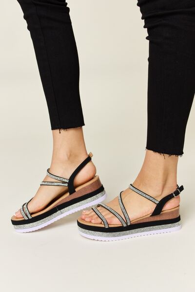 Forever Link Rhinestone Strappy Wedge Sandals *