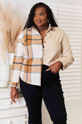 Double Take Plaid Print Dropped Shoulder Shirt *