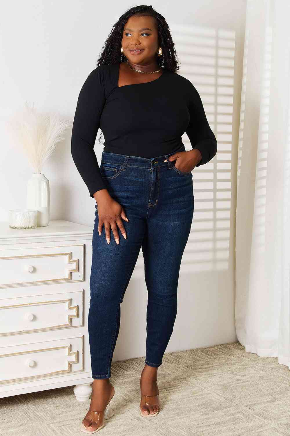 Basic Bae Asymmetrical Neck Long Sleeve Top *