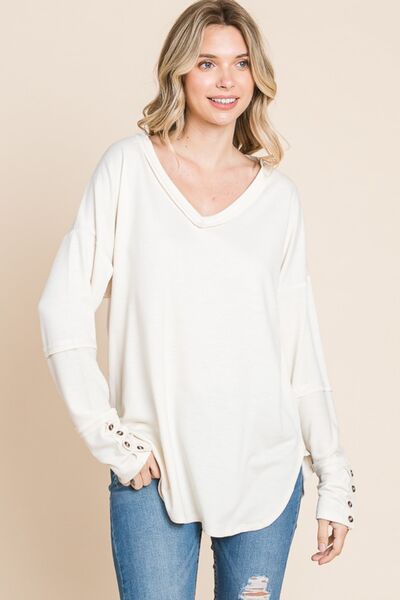 Culture Code Full Size V-Neck Dropped Shoulder Blouse *