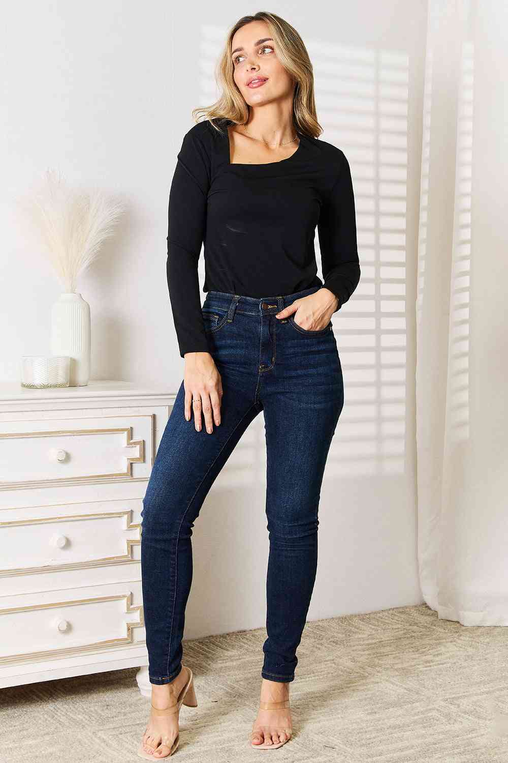 Basic Bae Asymmetrical Neck Long Sleeve Top *