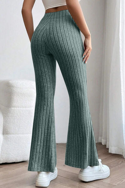 Basic Bae Full Size Ribbed High Waist Flare Pants *