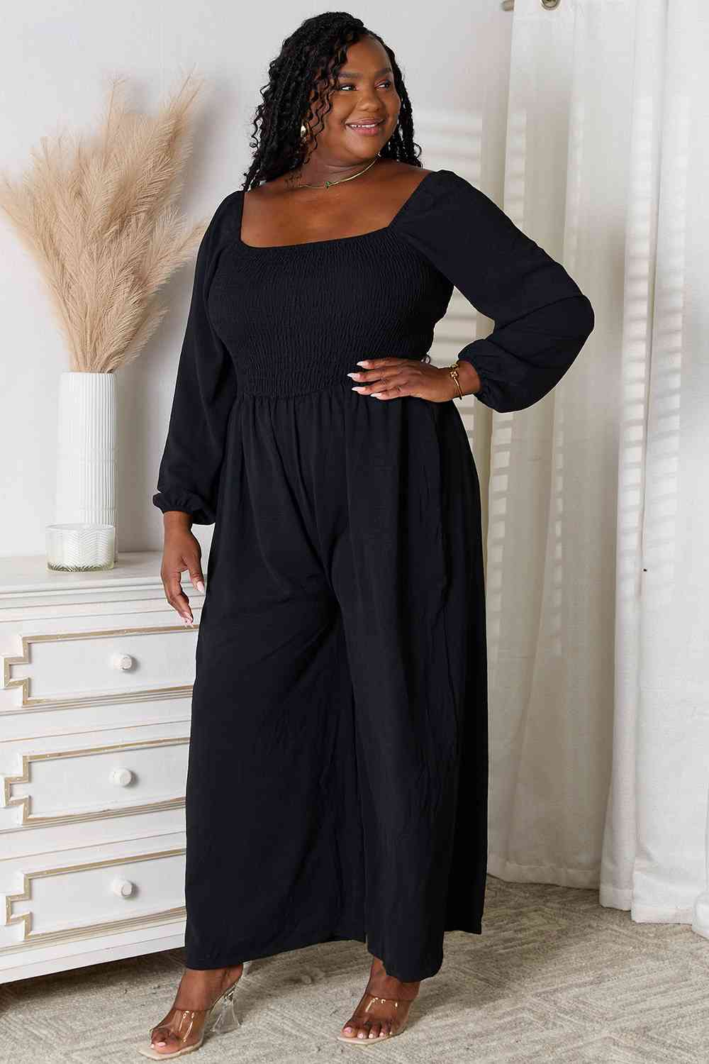 Double Take Square Neck Jumpsuit with Pockets *
