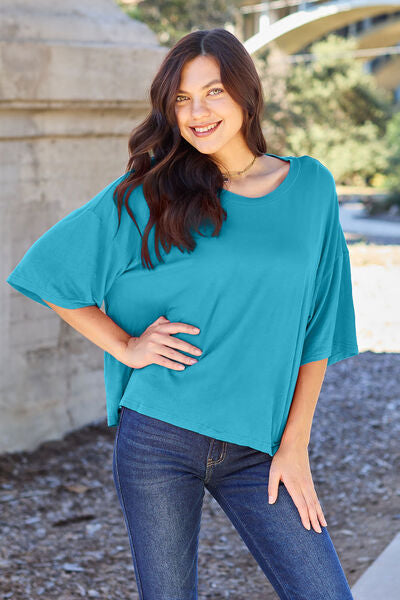 Basic Bae Full Size Round Neck Drop Shoulder T-Shirt *