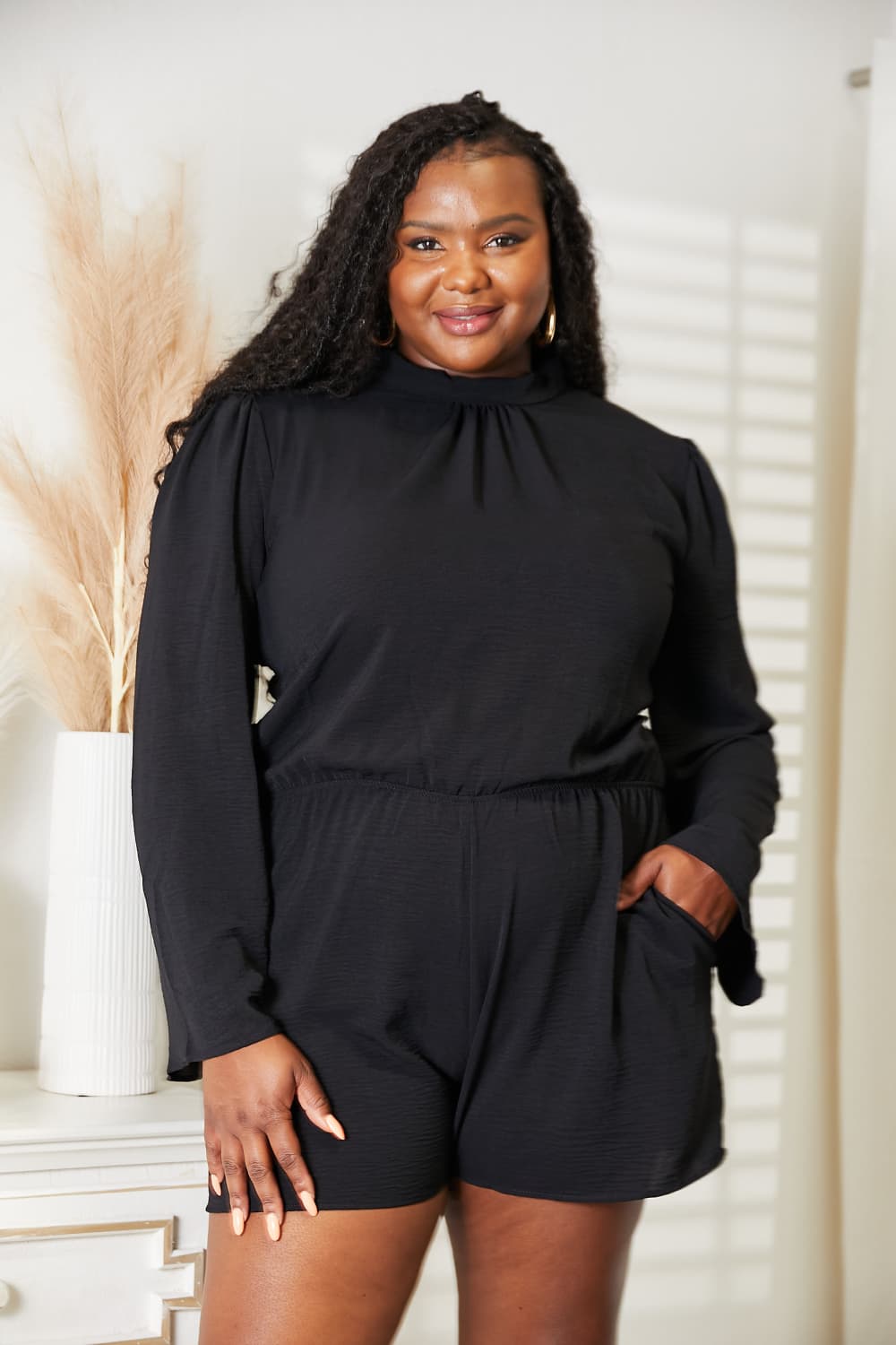 Culture Code Full Size Open Back Romper with Pockets *