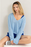 HYFVE V-Neck Stripe Texture Long Sleeve Top *