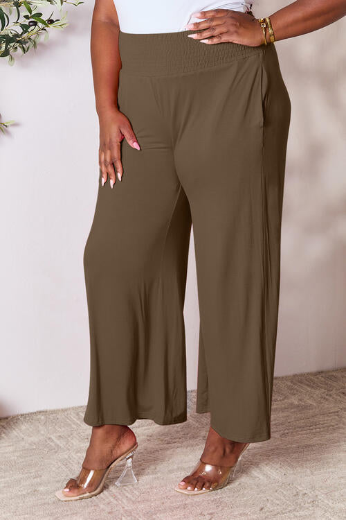 Double Take Full Size Smocked Wide Waistband Wide Leg Pants *
