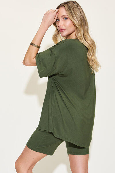 Basic Bae Full Size V-Neck Drop Shoulder Short Sleeve T-Shirt and Shorts Set *