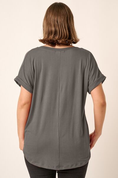 Mittoshop Full Size V-Neck Rolled Short Sleeve T-Shirt *
