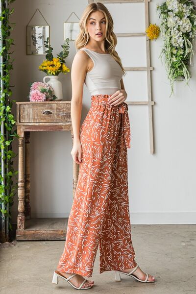 Heimish Full Size Printed Tied Straight Casual Pants *