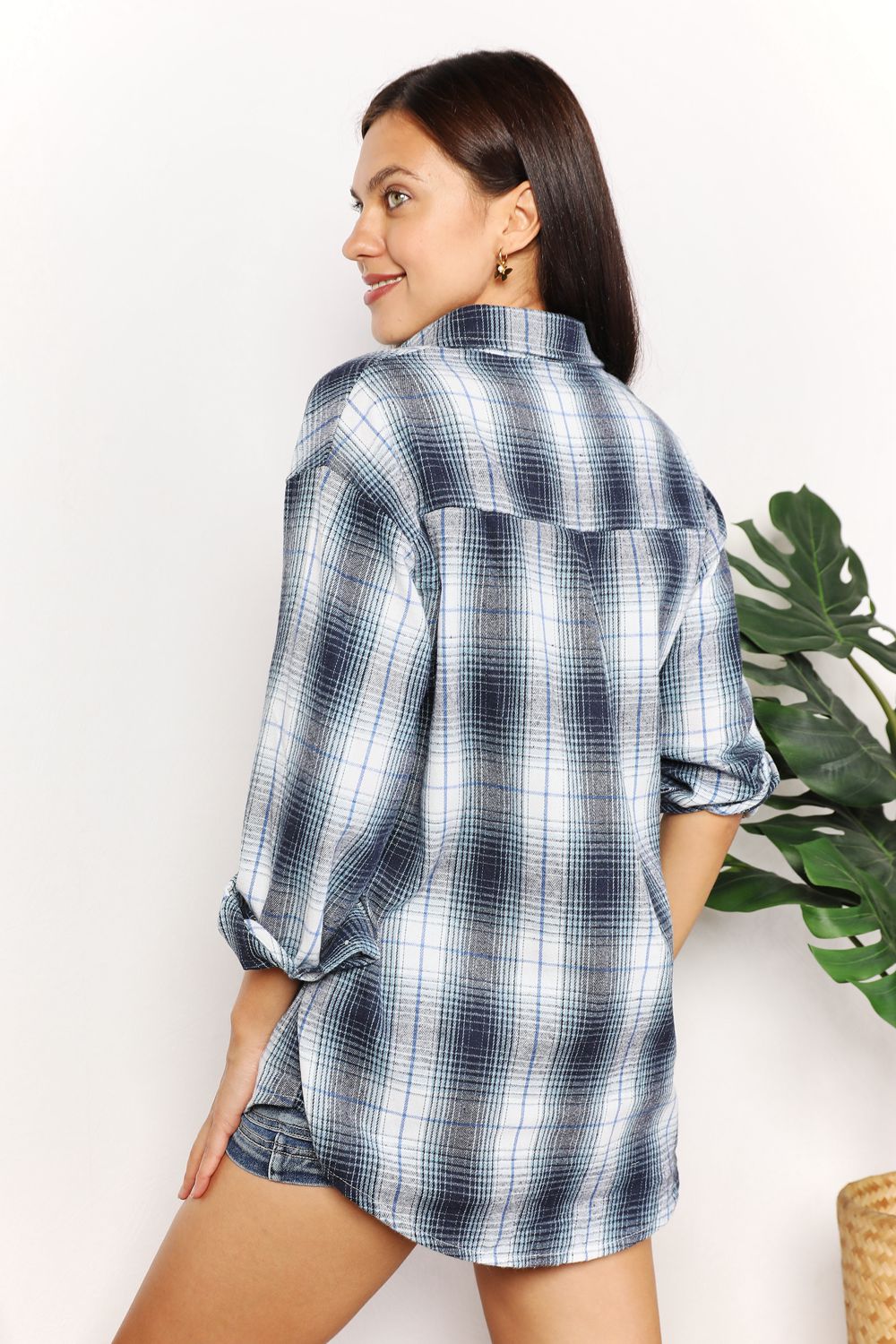 Double Take Full Size Plaid Dropped Shoulder Shirt *