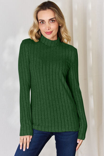 Basic Bae Full Size Ribbed Mock Neck Long Sleeve T-Shirt *