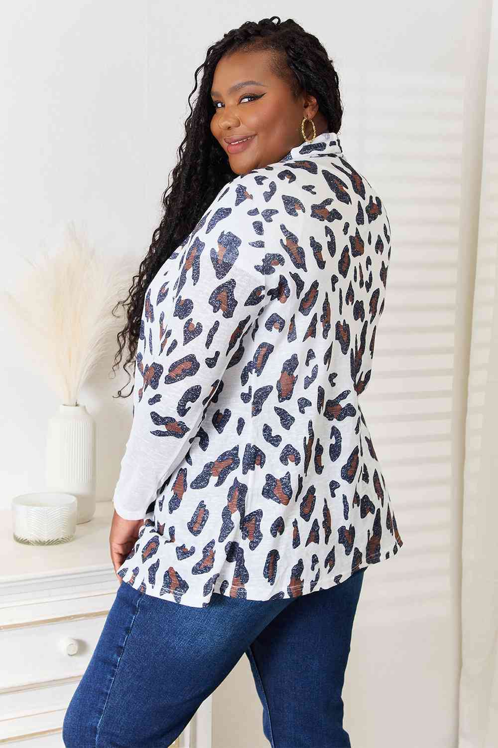 Double Take Leopard Long Sleeve Cardigan *