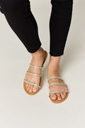 WILD DIVA Rhinestone Three-Strap Flat Sandals *