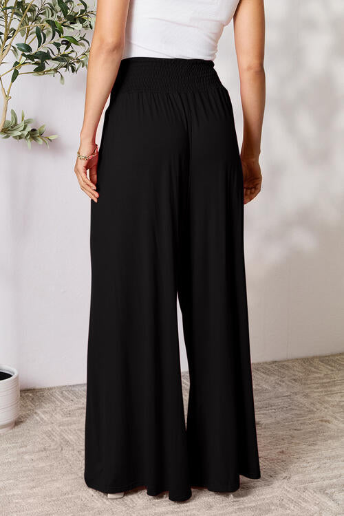 Double Take Full Size Smocked Wide Waistband Wide Leg Pants *