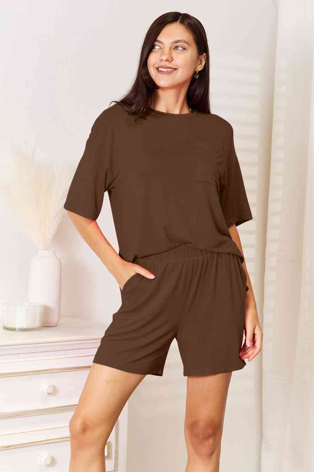 Basic Bae Full Size Soft Rayon Half Sleeve Top and Shorts Set *