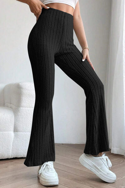 Basic Bae Full Size Ribbed High Waist Flare Pants *