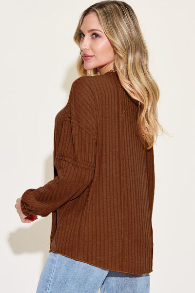 Basic Bae Full Size Ribbed Round Neck Long Sleeve T-Shirt *